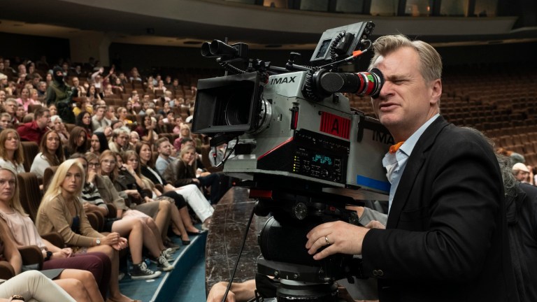 Christopher Nolan on the set of Tenet