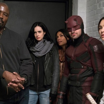 Mike Colter, Krysten Ritter, Charlie Cox, Rosario Dawson and Jessica Henwick on The Defenders