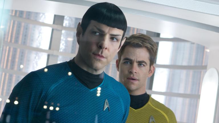 Zachary Quinto as Spock, with Chris Pine as Kirk, in Star Trek: Into Darkness.