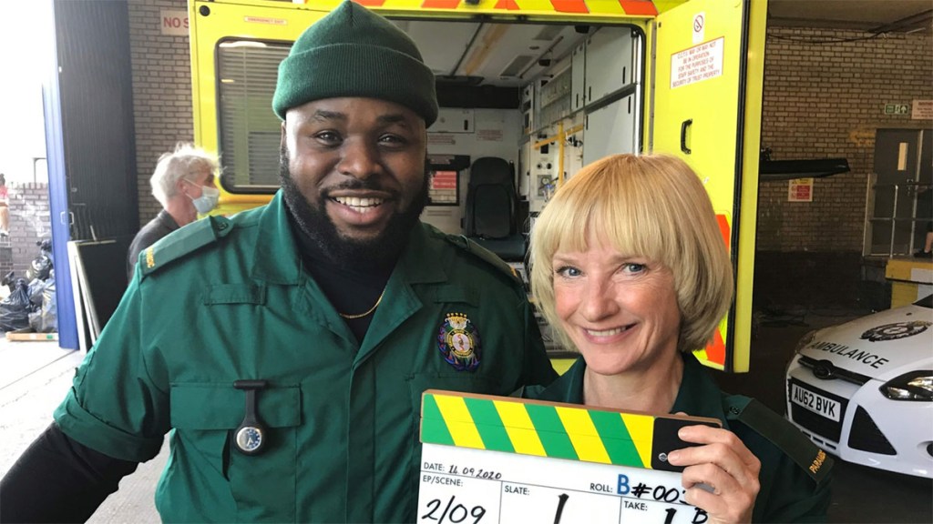 Samson Kayo and Jane Horrocks in Bloods Sky One