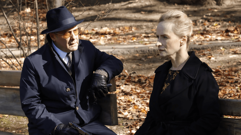 Raymond and Katarina on a park bench in The Blacklist