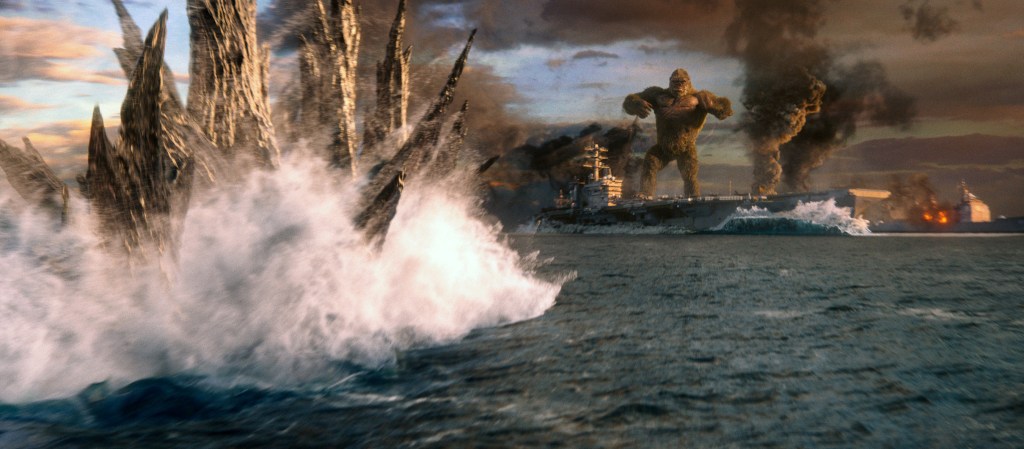 Godzilla approaches the ship King Kong stands on in Godzilla vs. Kong