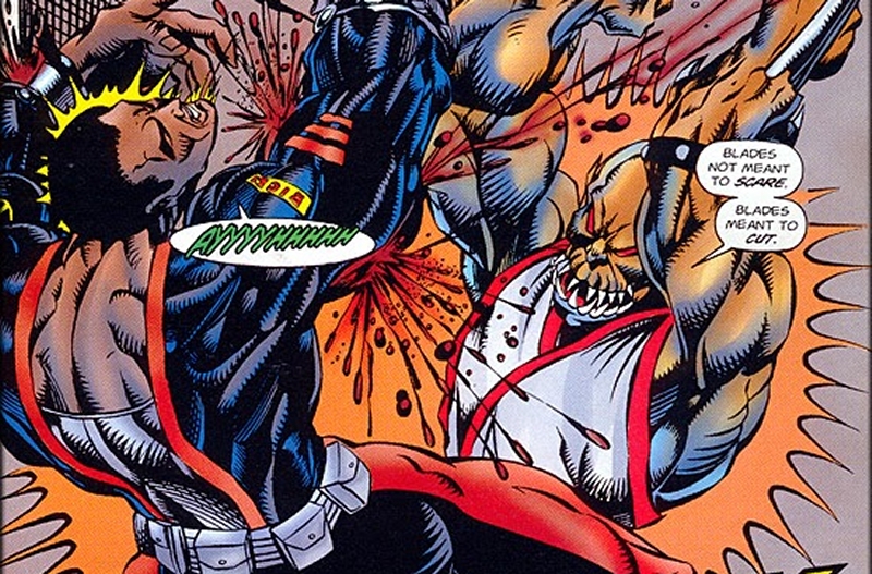 Baraka slicing up Jax's arms
