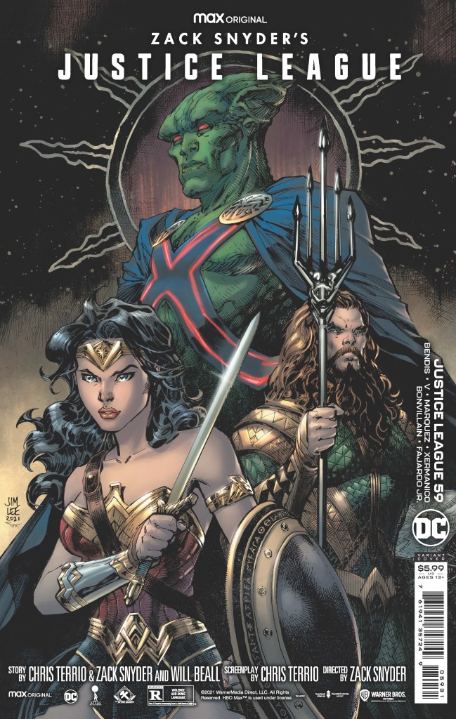 Wonder Woman, Aquaman, and Martian Manhunter on Jim Lee variant cover for Zack Snyder's Justice League #59