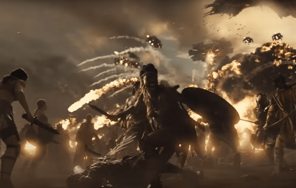 The Amazons at war with the Parademons in Zack Snyder's Justice League