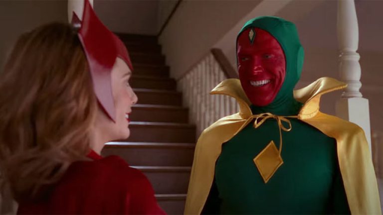 Elizabeth Olsen and Paul Bettany as Scarlet Witch and Vision in Marvel's WandaVision Episode 6