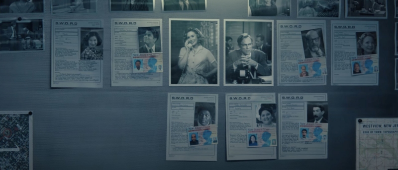 Wall of IDs from WandaVision episode 4