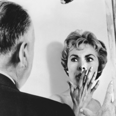 Alfred Hitchcock and Janet Leigh on Psycho Shower Set