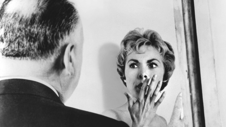 Alfred Hitchcock and Janet Leigh on Psycho Shower Set