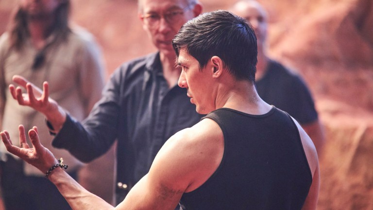 Lewis Tan and director Simon McQuoid on the set of the Mortal Kombat movie