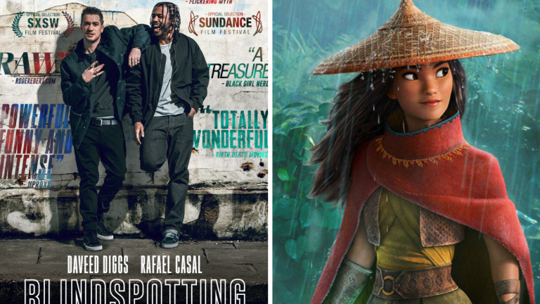 The poster for Blindspotting and Raya from Raya and the Last Dragon