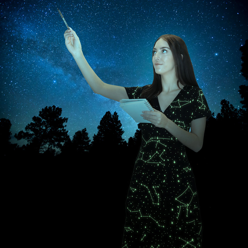 Glow in the dark dress of the constellations
