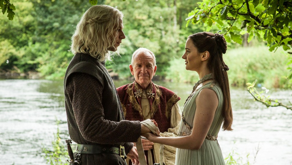 Game of Thrones: Wilf Scolding as Rhaegar Targaryen and Aisling Franciosi as Lyanna Stark.