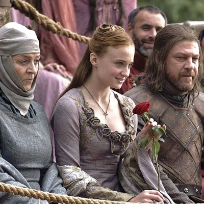Game of Thrones: Sophie Turner as Sansa Stark, Sean Bean as Ned Stark.