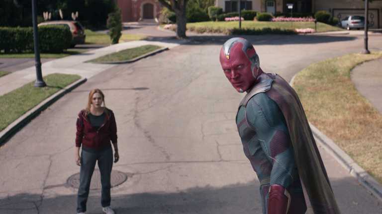 Elizabeth Olsen as Wanda Maximoff and Paul Bettany as Vision in Marvel's WandaVision Episode 9