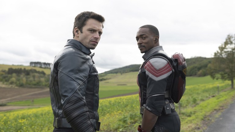 Sebastian Stan as Bucky Barnes and Anthony Mackie as Sam Wilson in Marvel's The Falcon and the Winter Soldier