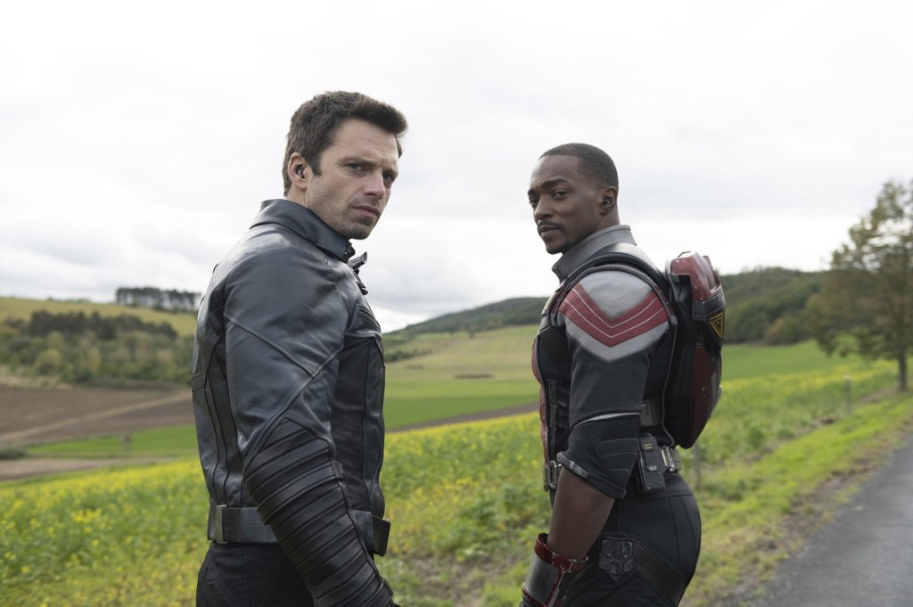 Sebastian Stan as Bucky Barnes and Anthony Mackie as Sam Wilson in Marvel's The Falcon and the Winter Soldier