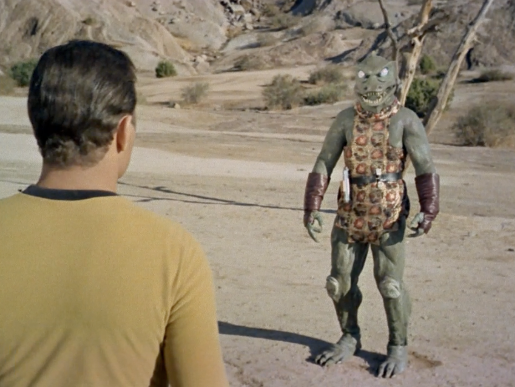 Kirk faces off against a Gorn in "Arena"