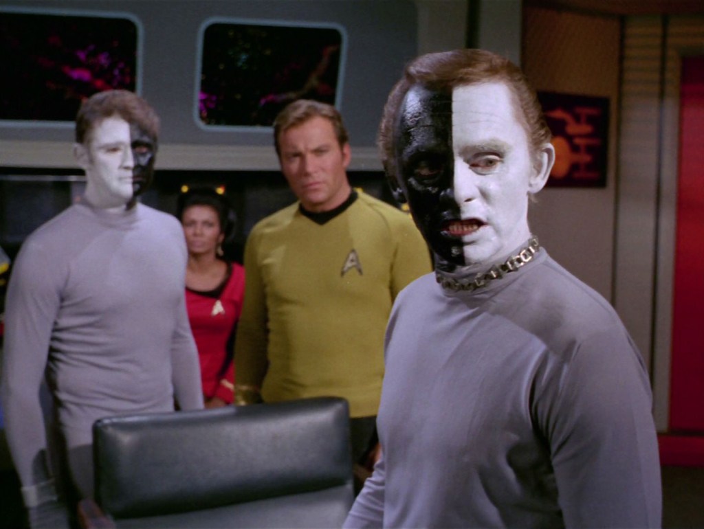 An actor painted half white and half black in Star Trek's Let That Be Your Last Battlefield