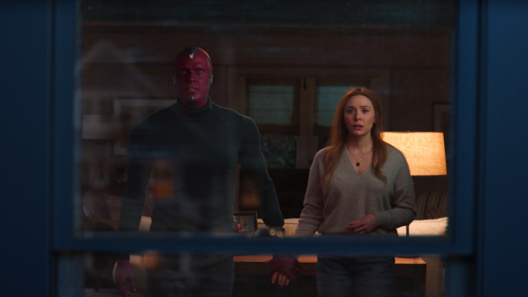 Paul Bettany as Vision and Elizabeth Olsen as Wanda Maximoff in Marvel's WandaVision Episode 9