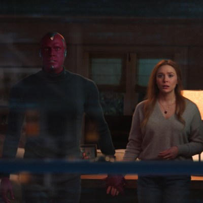 Paul Bettany as Vision and Elizabeth Olsen as Wanda Maximoff in Marvel's WandaVision Episode 9