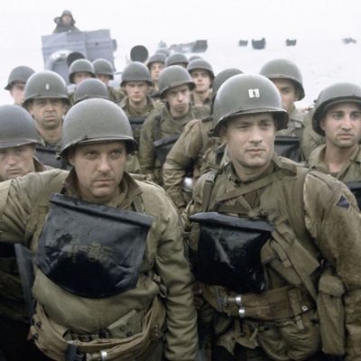 Tom Hanks and Tom Sizemore in D-Day boat in Saving Private Ryan