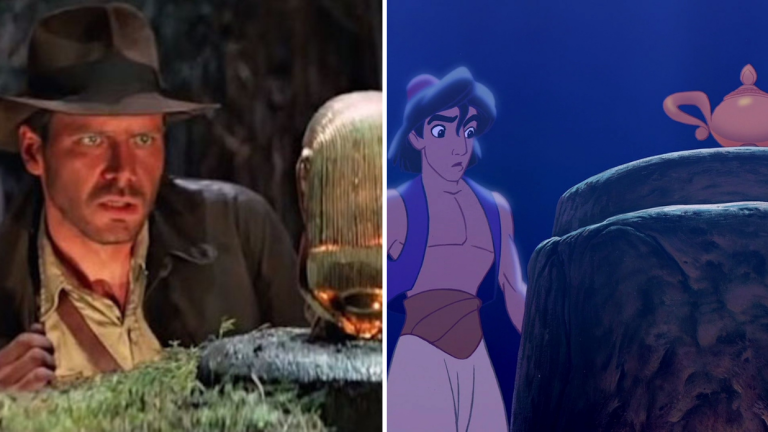 Indiana Jones goes for the golden idol, while Aladdin goes for the golden lamp