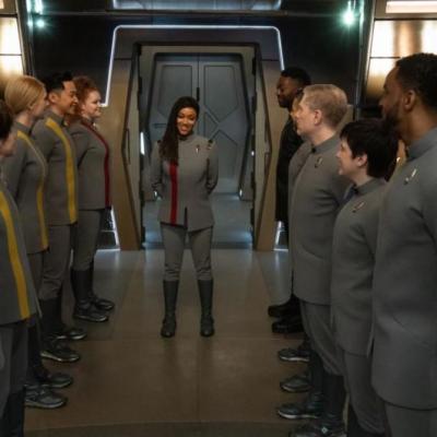 The crew of the Discovery looks to Captain Michael Burnham