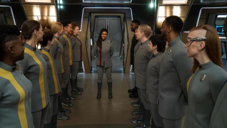 The crew of the Discovery looks to Captain Michael Burnham