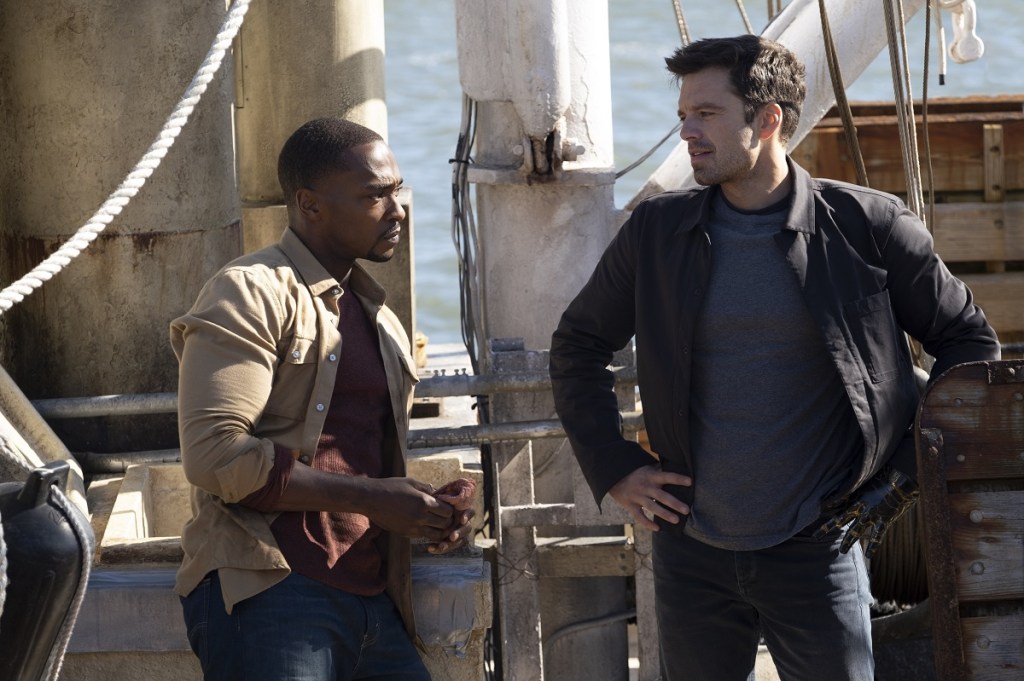 Anthony Mackie as Sam Wilson and Sebastian Stan as Bucky Barnes in Marvel's The Falcon and the Winter Soldier