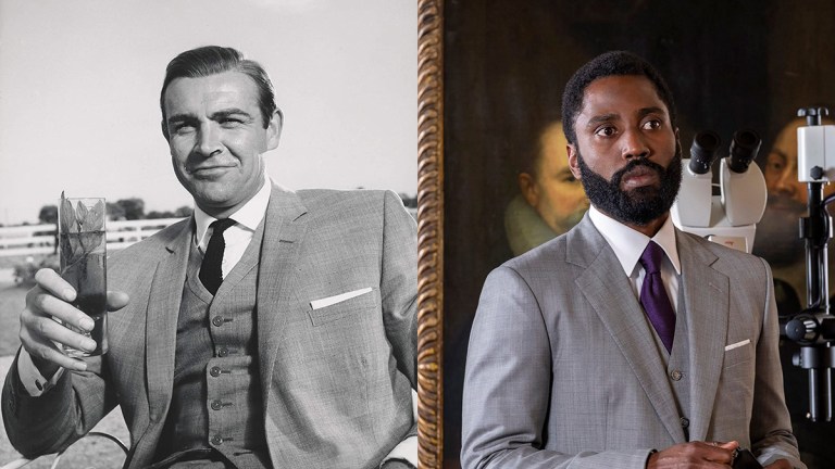 Sean Connery in Goldfinger and John David Washington in Tenet