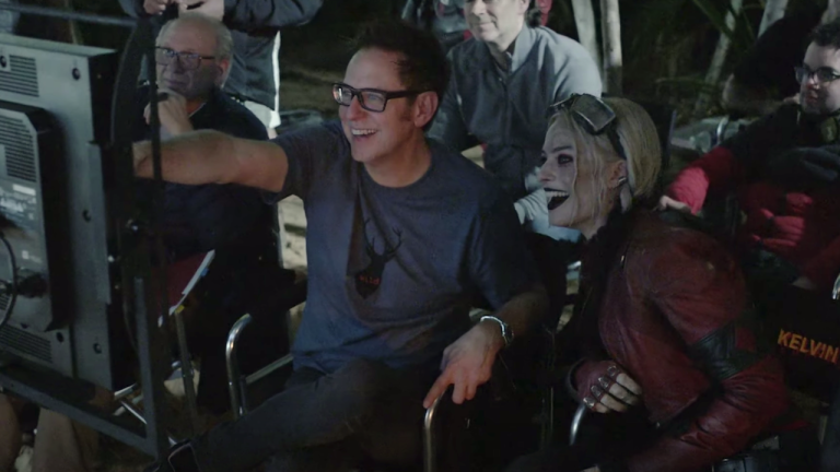 James Gunn and Margot Robbie on The Suicide Squad Set