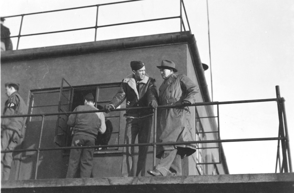 Jimmy Stewart at Air Corps control tower in East Anglia