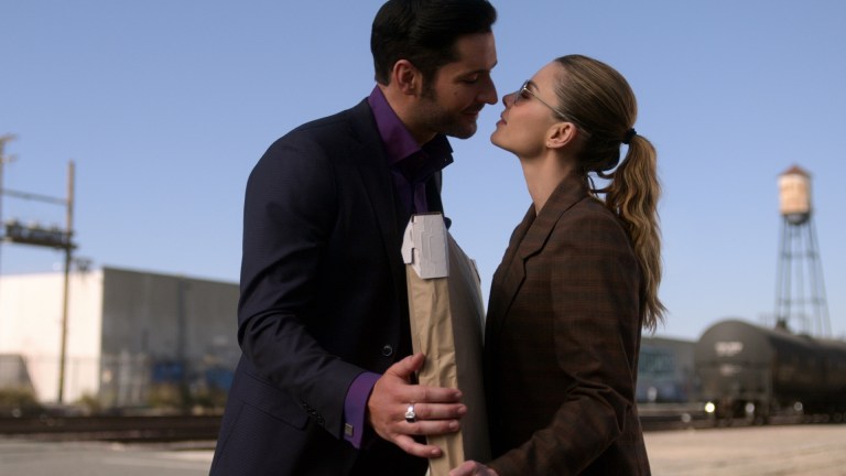 TOM ELLIS as LUCIFER MORNINGSTAR and LAUREN GERMAN as CHLOE DECKER in episode 513 of LUCIFER