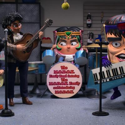 MODOK's family in a family band on Hulu's MODOK