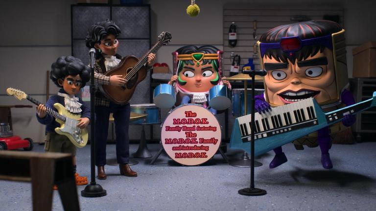 MODOK's family in a family band on Hulu's MODOK