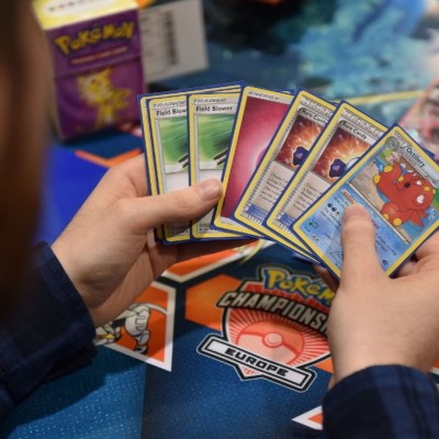 A player's hand a a European Pokemon card tournament
