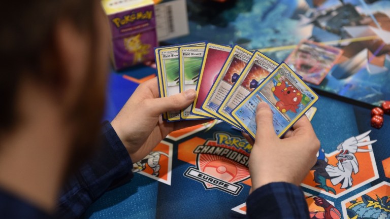 A player's hand a a European Pokemon card tournament