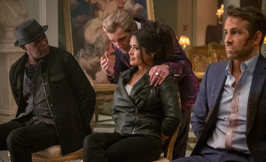 Ryan Reynolds, Salma Hayek and Samuel L Jackson in Hitman's Wife's Bodyguard