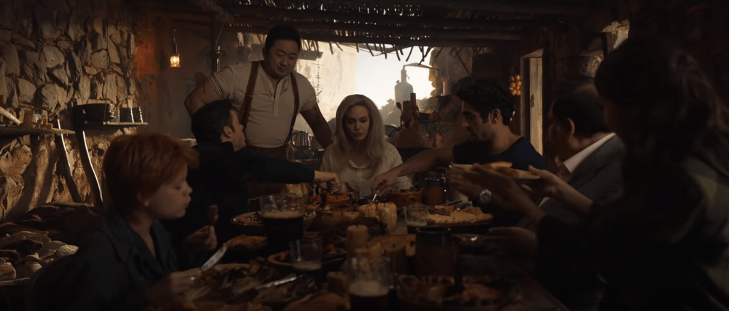 The dinner table scene in Marvel's Eternals