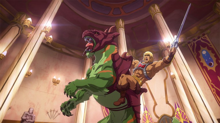 He-Man on Battle Cat in Masters of the Universe: Revelation.