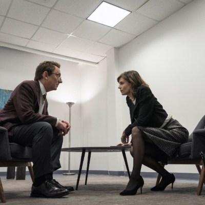 Leland Townsend (Michael Emerson) and Kristen Bouchard (Katja Herbers) in Evil season 2