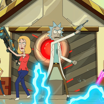 Morty, Beth, Rick, and Summer battle foes in Rick and Morty