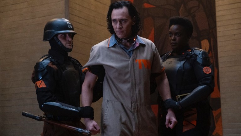 Loki (Tom Hiddleston) in the clutches of the TVA in Loki (2021)