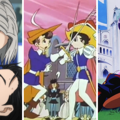 Images from queer anime Yuri on Ice, Princess Knight, and Revolutionary Girl Utena