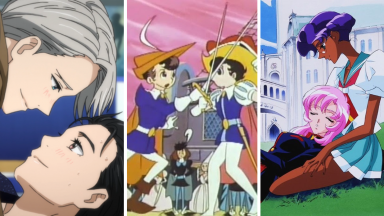 Images from queer anime Yuri on Ice, Princess Knight, and Revolutionary Girl Utena