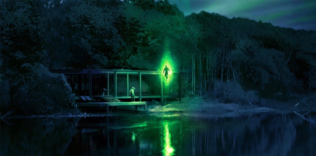 Justice League concept art of Green Lantern and Bruce Wayne.