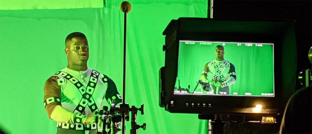 Wayne T. Carr as John Stewart Green Lantern on the set of Zack Snyder's Justice League.