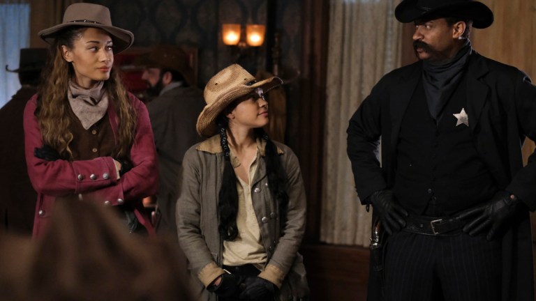Olivia Swann as Astra, Lisseth Chavez as Esperanza "Spooner" and David Ramsey as Bass Reeves