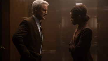 Owen Wilson as Mobius and Gugu Mbatha-Raw as Judge Renslayer in Marvel's Loki Episode 4